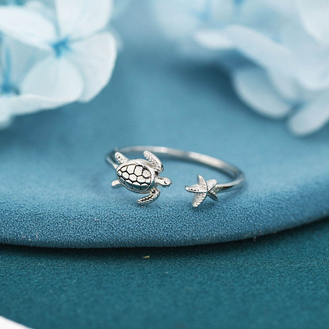 Sea Turtle & Starfish Marine-Themed Ring